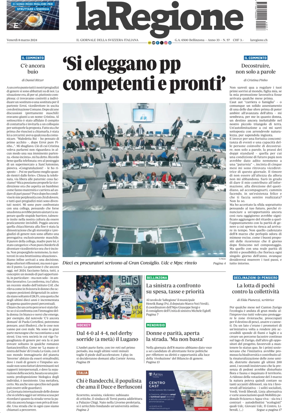 anteprima della prima pagina di la-regione del 08/03/2024