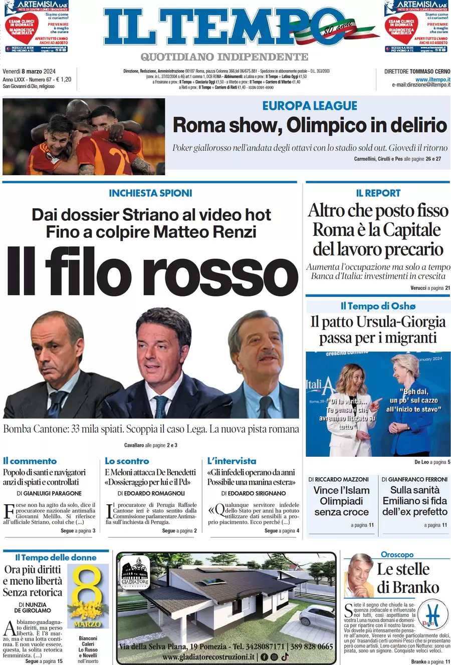 anteprima della prima pagina di il-tempo del 08/03/2024