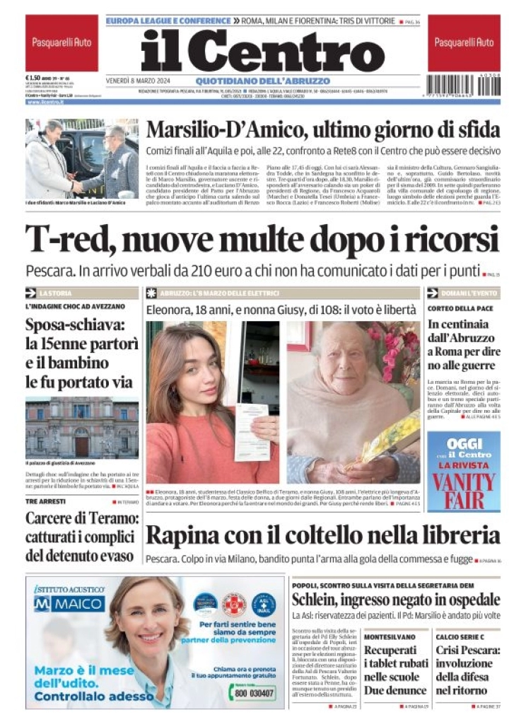 anteprima della prima pagina di il-centro-pescara del 08/03/2024