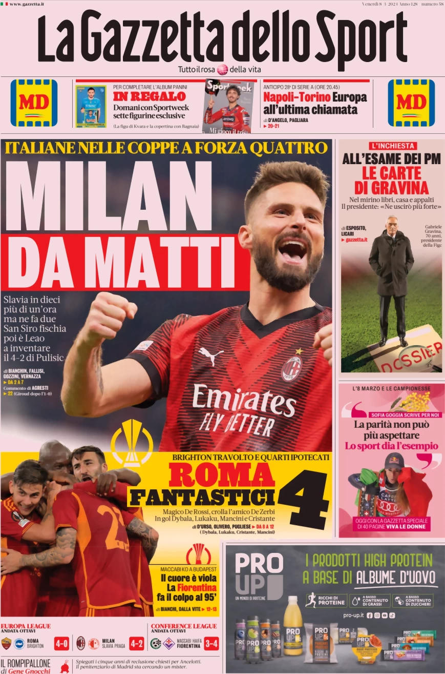 anteprima della prima pagina di la-gazzetta-dello-sport del 08/03/2024