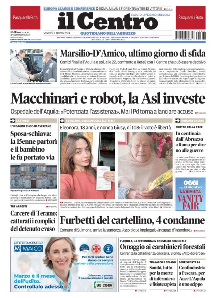 anteprima della prima pagina di il-centro-laquila del 08/03/2024