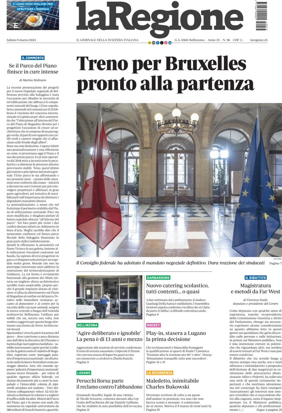 anteprima della prima pagina di la-regione del 09/03/2024