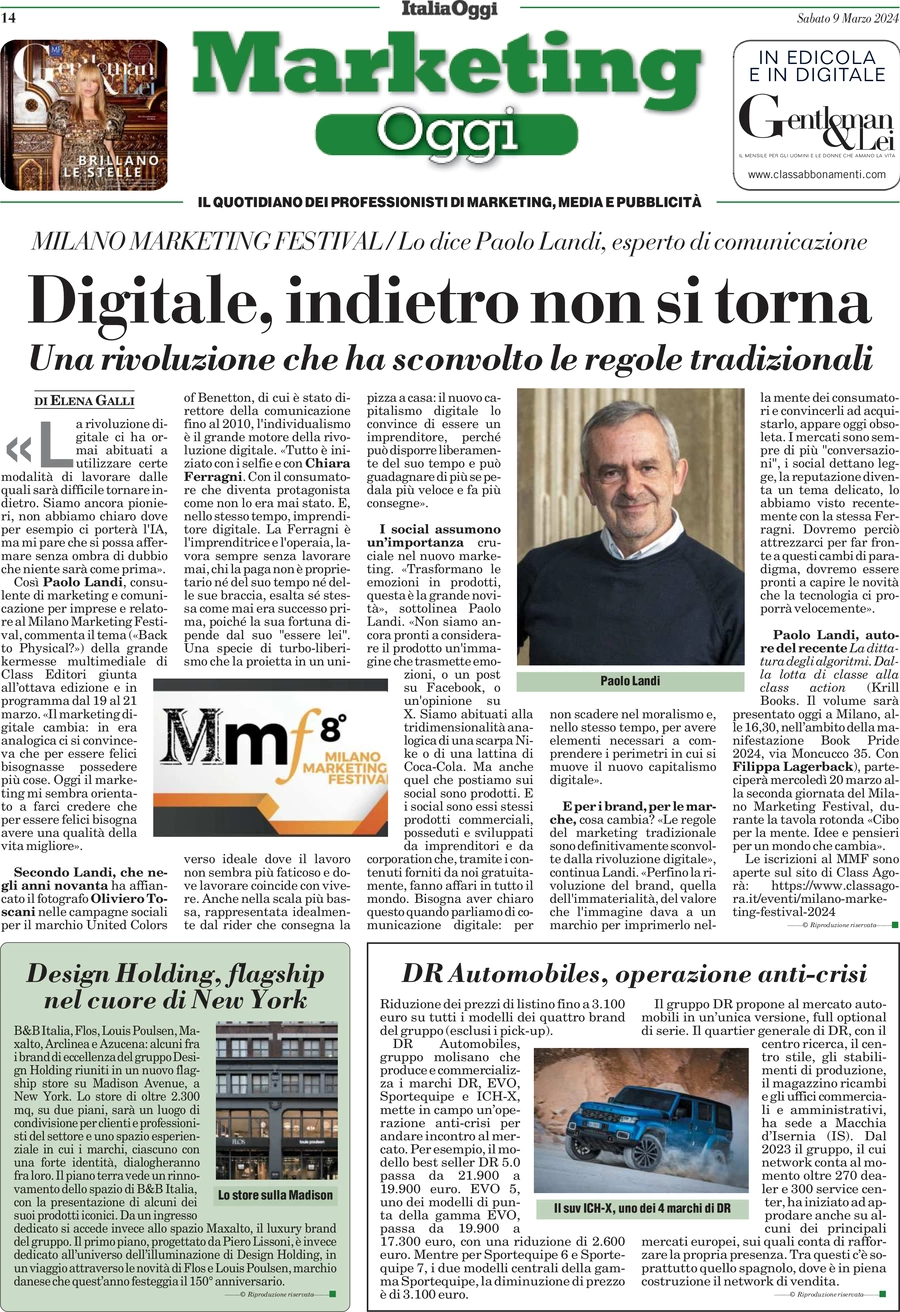 anteprima della prima pagina di marketing-oggi del 09/03/2024