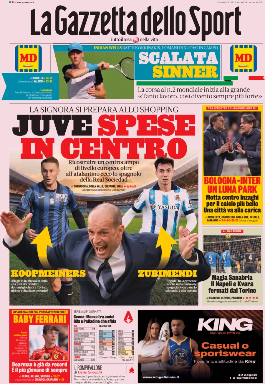 anteprima della prima pagina di la-gazzetta-dello-sport del 09/03/2024