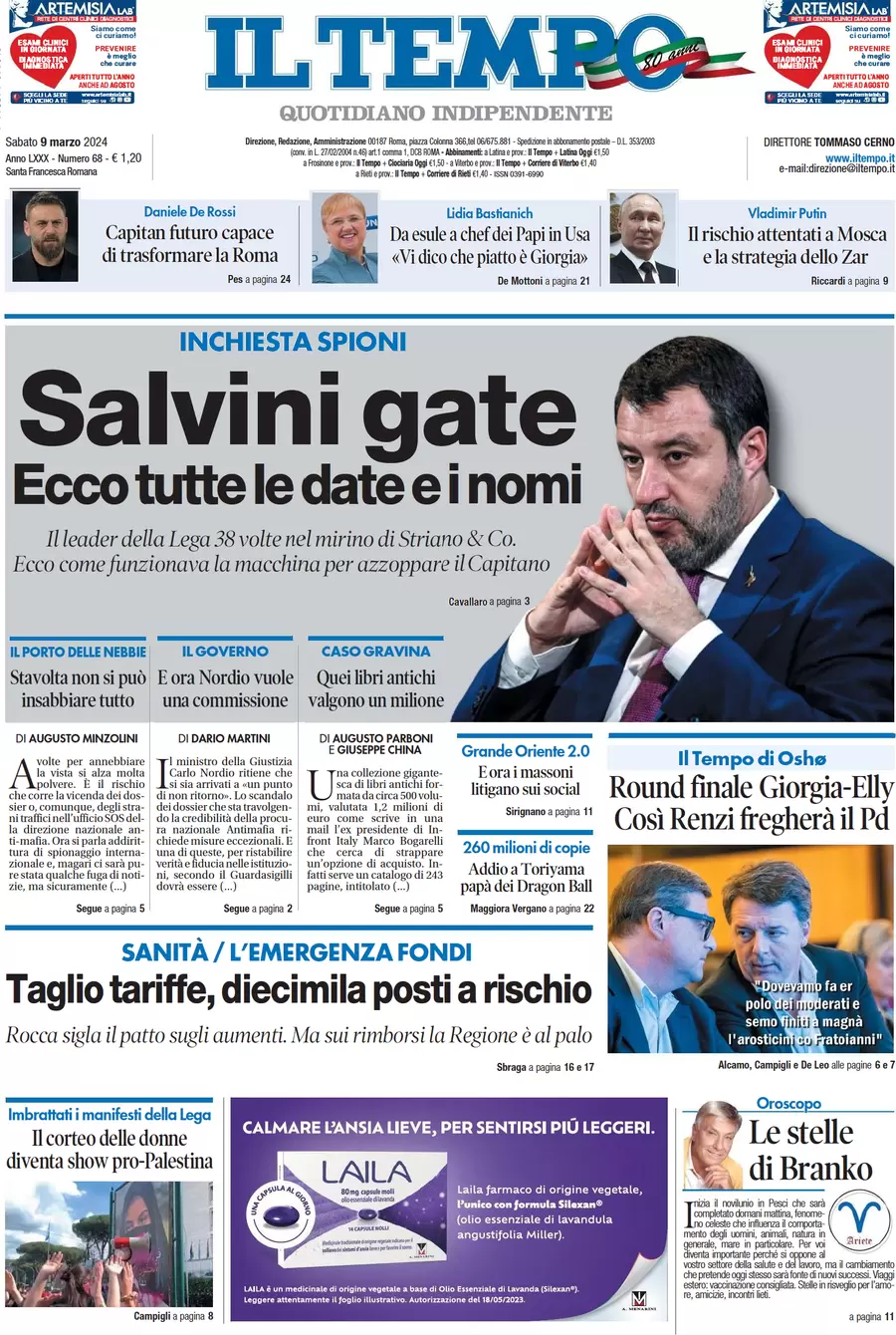 anteprima della prima pagina di il-tempo del 09/03/2024