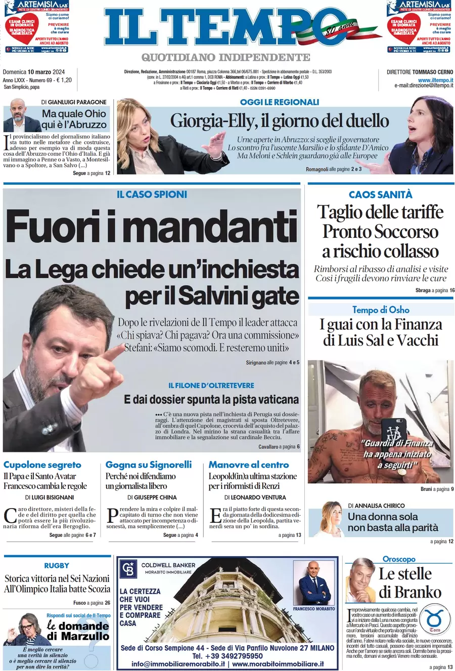 anteprima della prima pagina di il-tempo del 10/03/2024