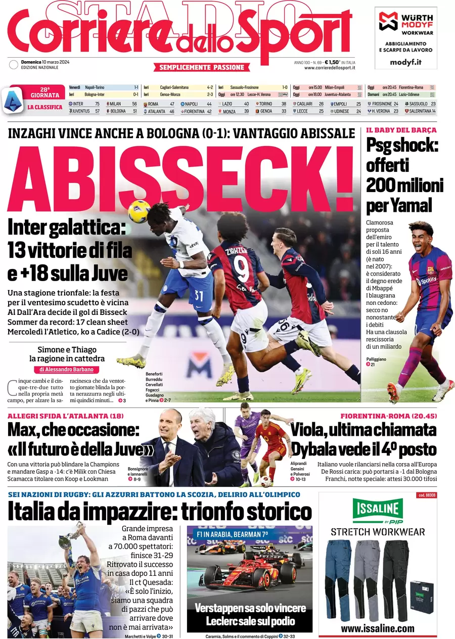 anteprima della prima pagina di corriere-dello-sport del 10/03/2024