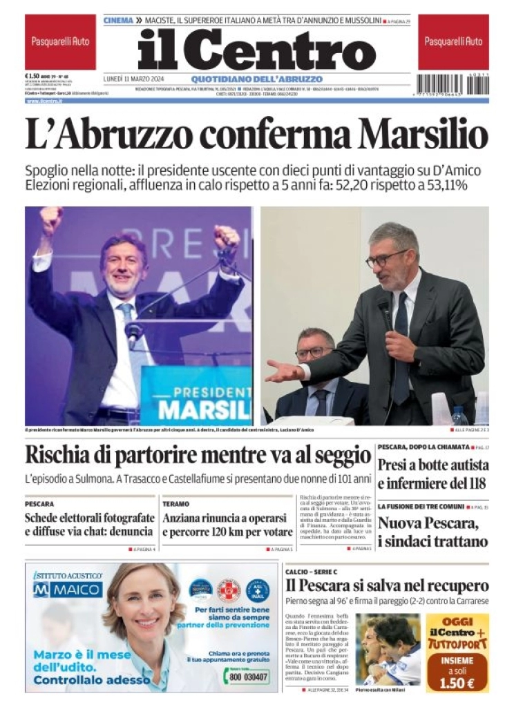 anteprima della prima pagina di il-centro-pescara del 11/03/2024