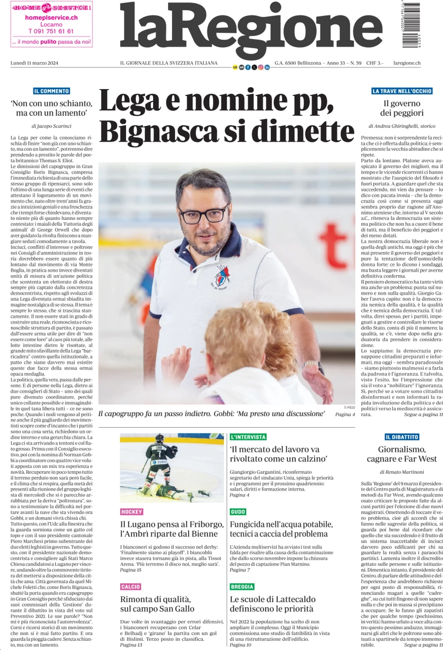 anteprima della prima pagina di la-regione del 11/03/2024