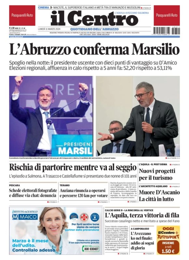 anteprima della prima pagina di il-centro-laquila del 11/03/2024