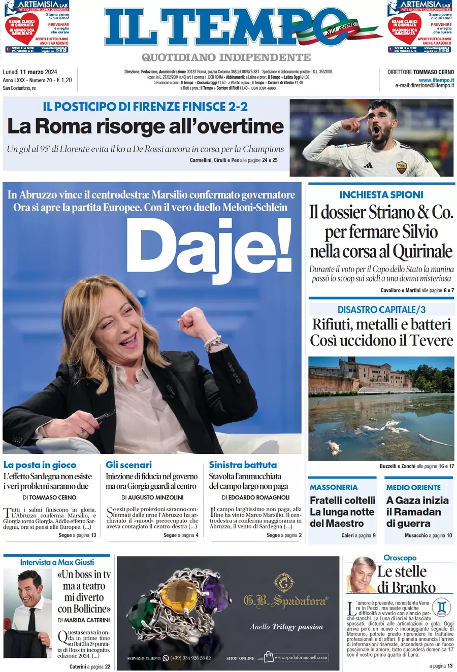 anteprima della prima pagina di il-tempo del 11/03/2024