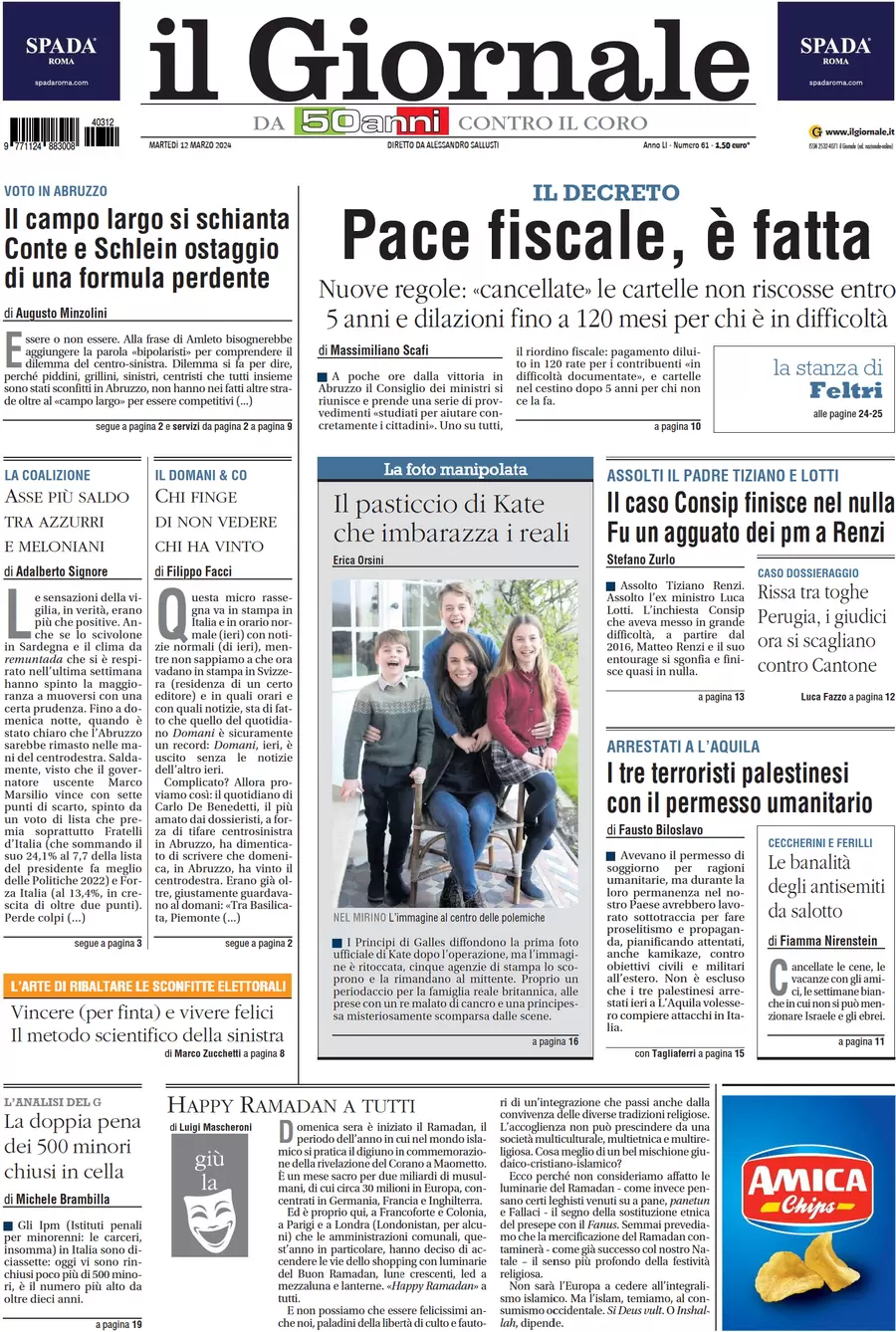 anteprima della prima pagina di il-giornale del 11/03/2024