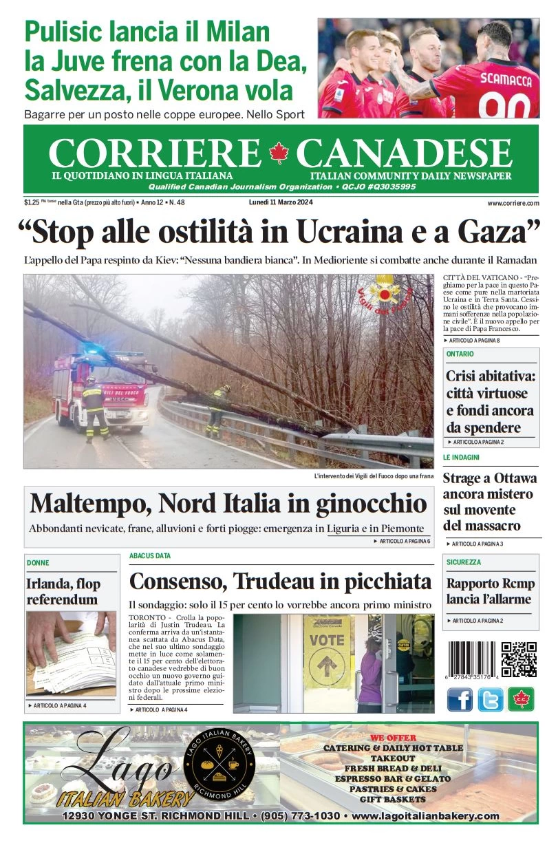 anteprima della prima pagina di corriere-canadese del 11/03/2024