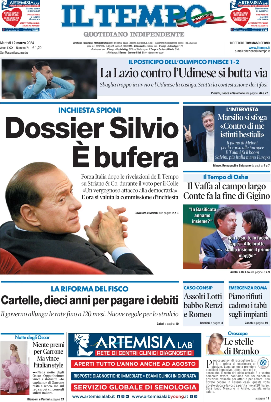 anteprima della prima pagina di il-tempo del 12/03/2024