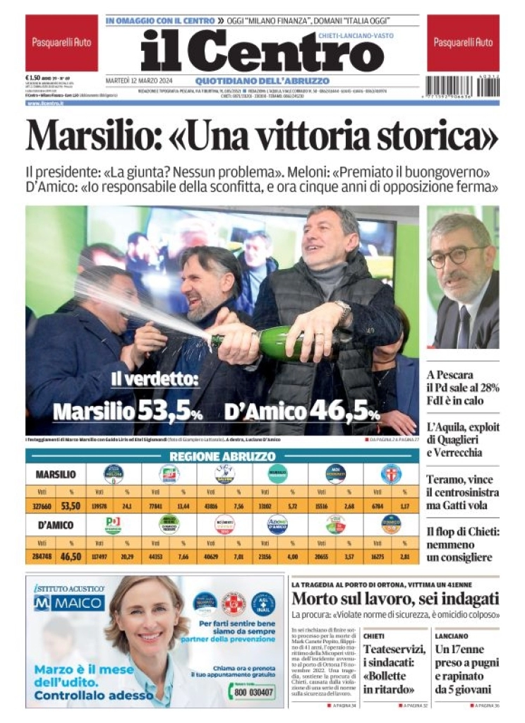 anteprima della prima pagina di il-centro-chieti del 12/03/2024