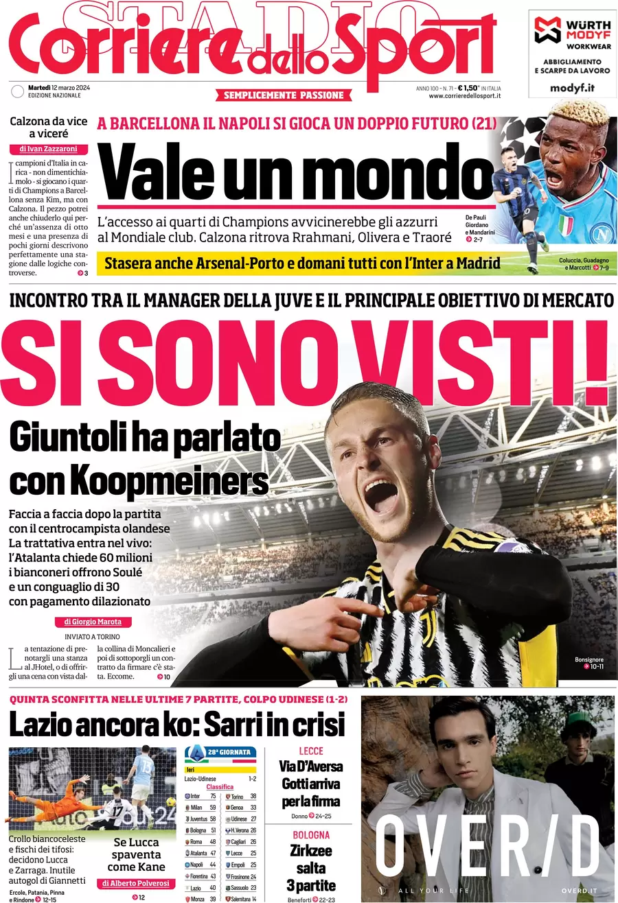 anteprima della prima pagina di corriere-dello-sport del 12/03/2024