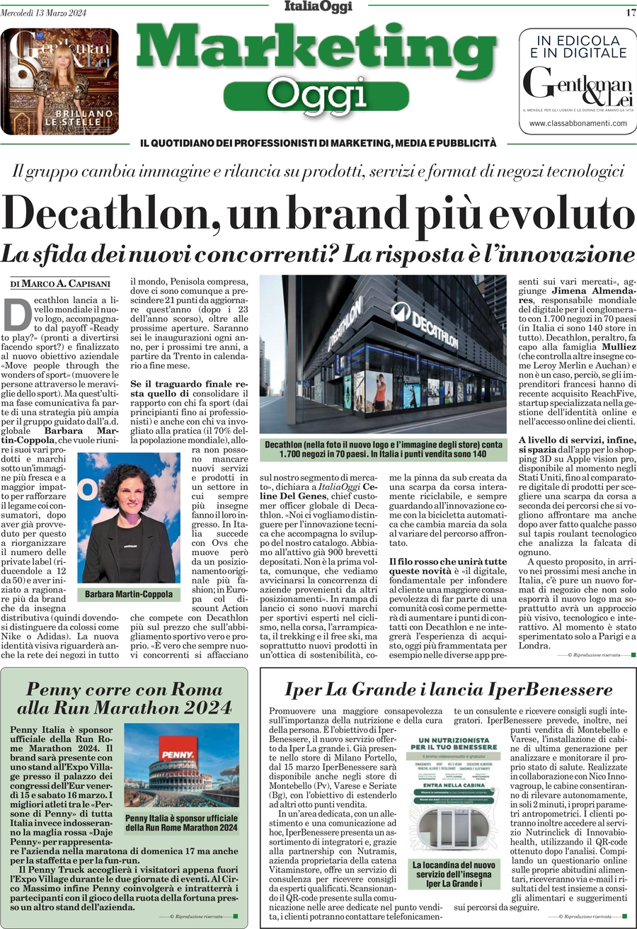 anteprima della prima pagina di marketing-oggi del 13/03/2024