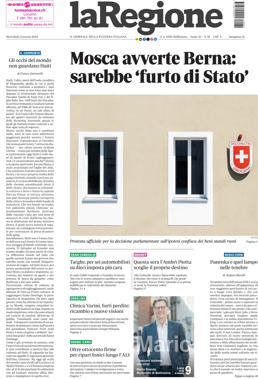 anteprima della prima pagina di la-regione del 13/03/2024