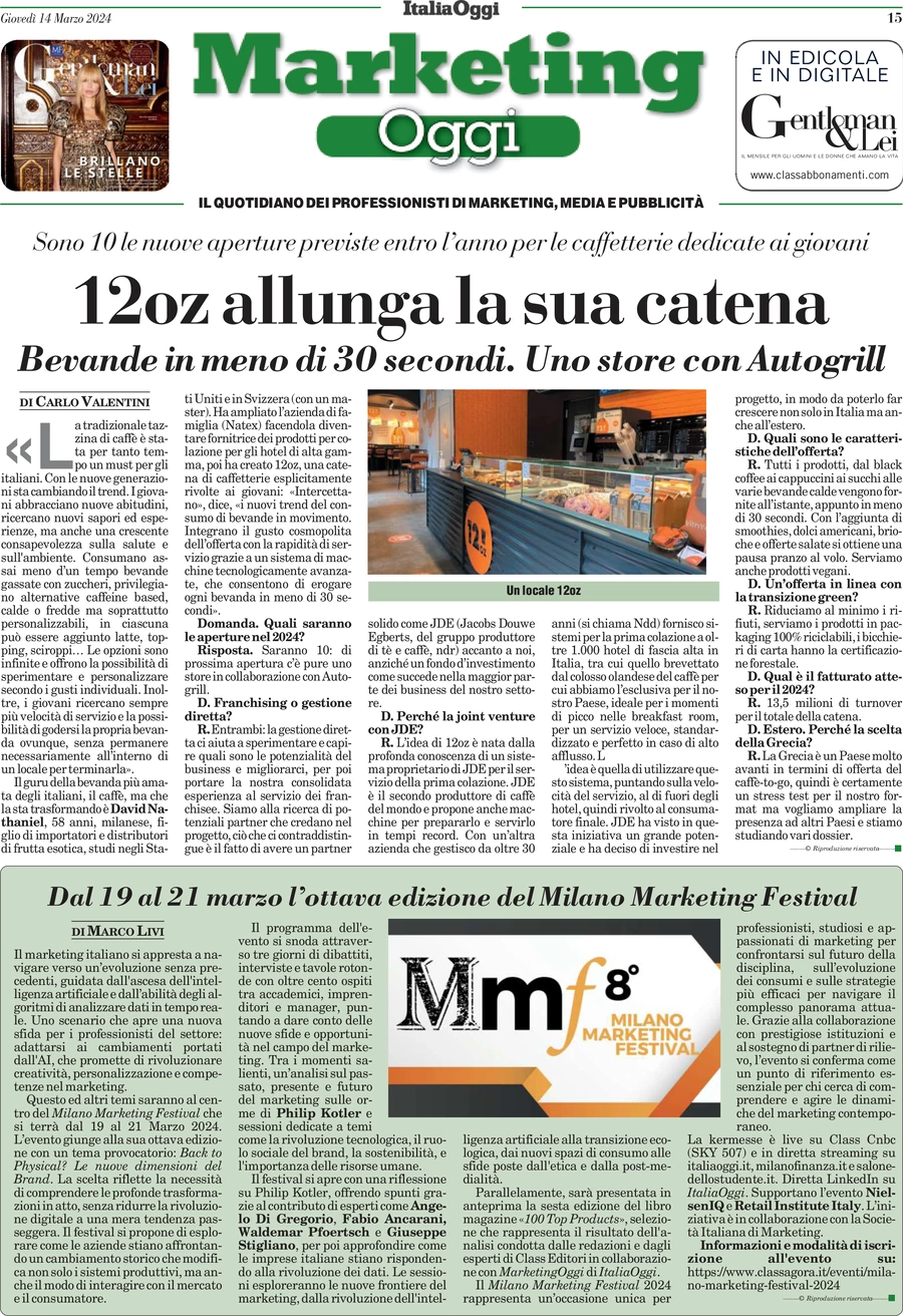 anteprima della prima pagina di marketing-oggi del 14/03/2024