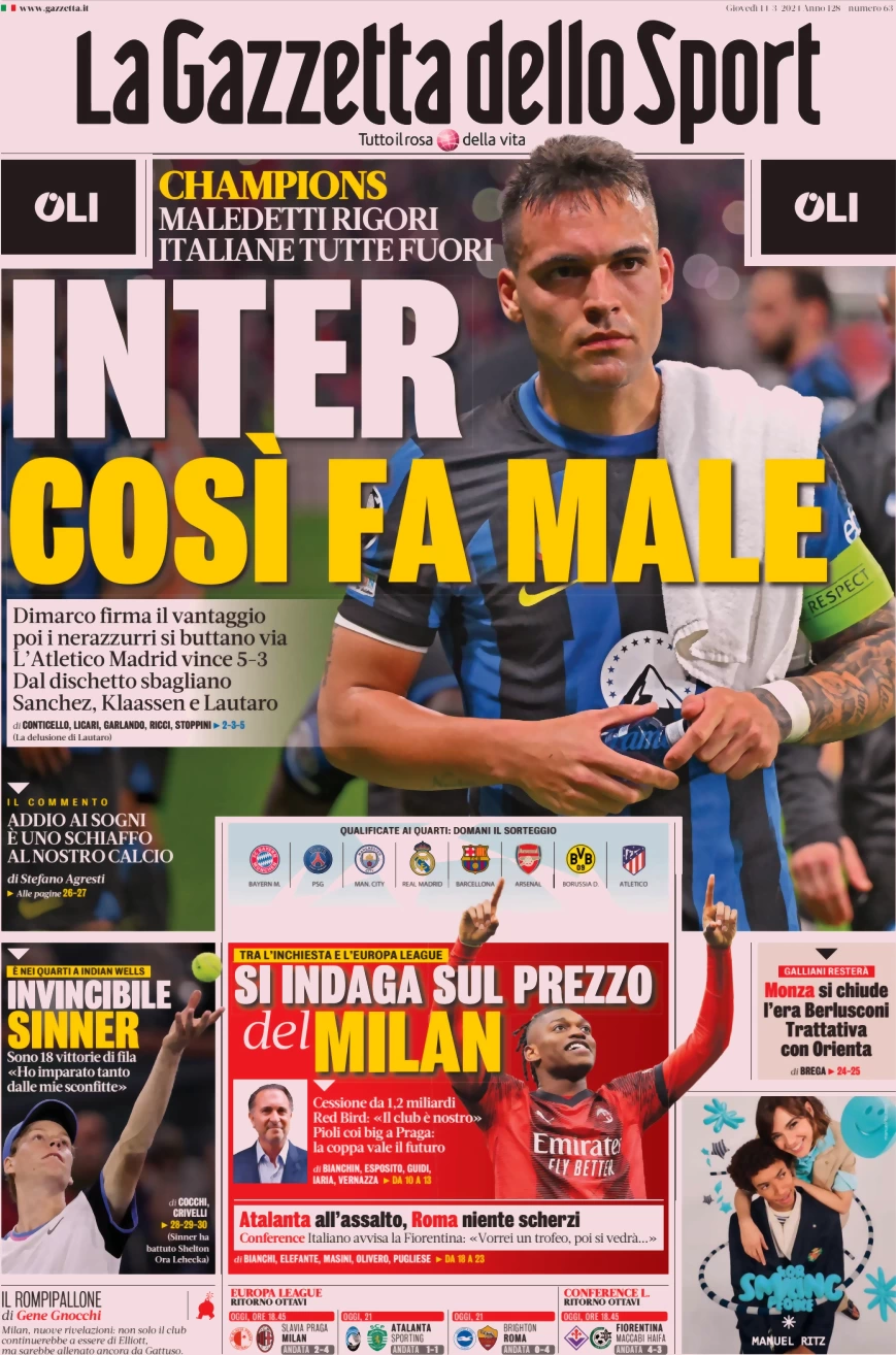 anteprima della prima pagina di la-gazzetta-dello-sport del 14/03/2024