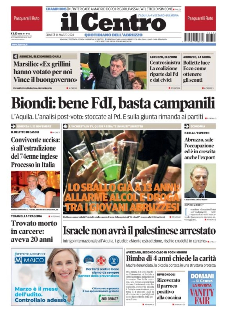 anteprima della prima pagina di il-centro-laquila del 14/03/2024