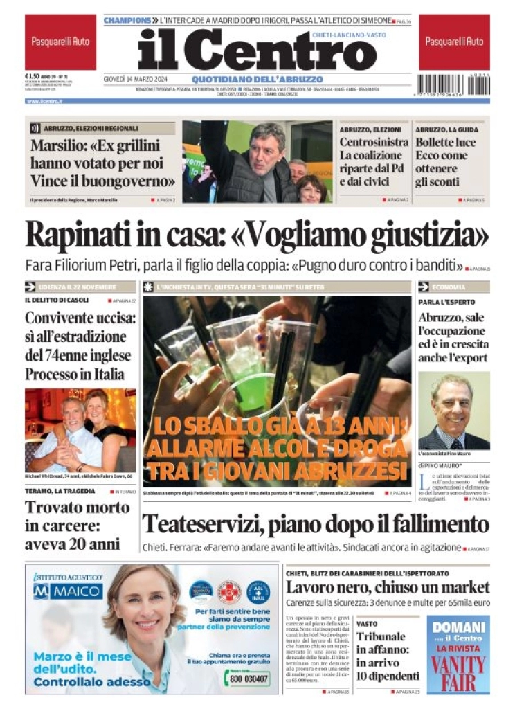 anteprima della prima pagina di il-centro-chieti del 14/03/2024