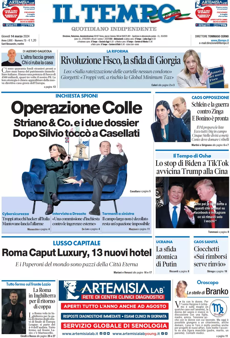 anteprima della prima pagina di il-tempo del 14/03/2024