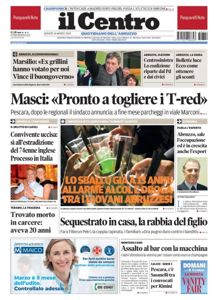 anteprima della prima pagina di il-centro-pescara del 14/03/2024