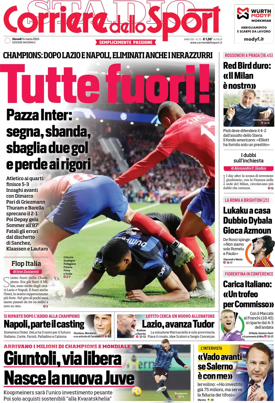 anteprima della prima pagina di corriere-dello-sport del 14/03/2024