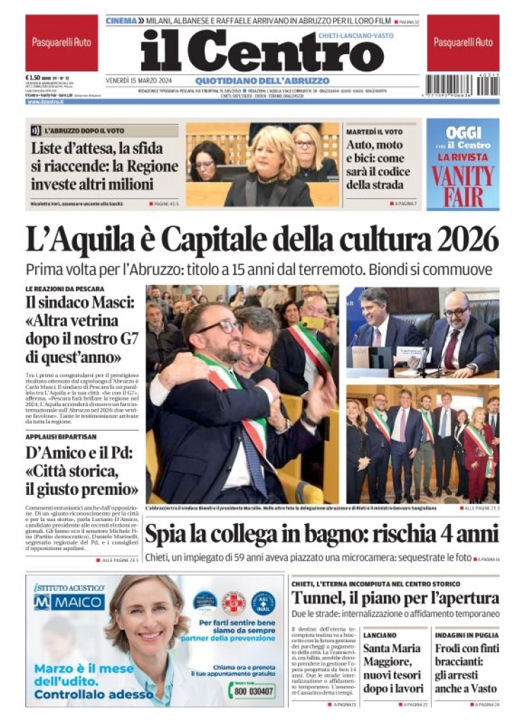 anteprima della prima pagina di il-centro-chieti del 15/03/2024