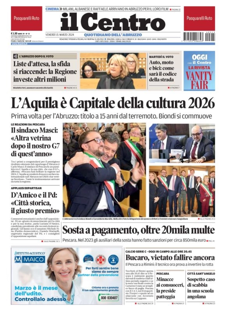 anteprima della prima pagina di il-centro-pescara del 15/03/2024