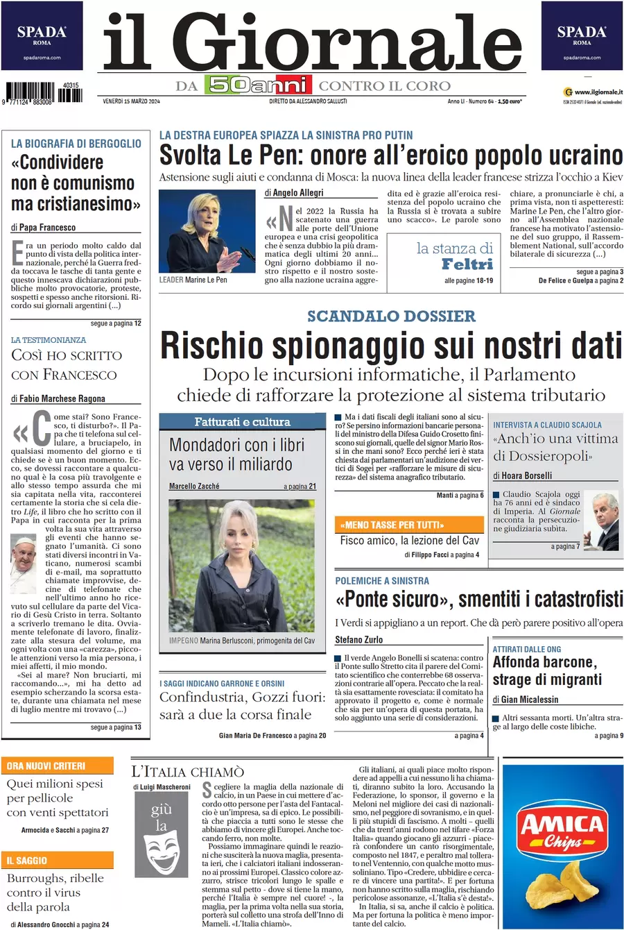 anteprima della prima pagina di il-giornale del 15/03/2024