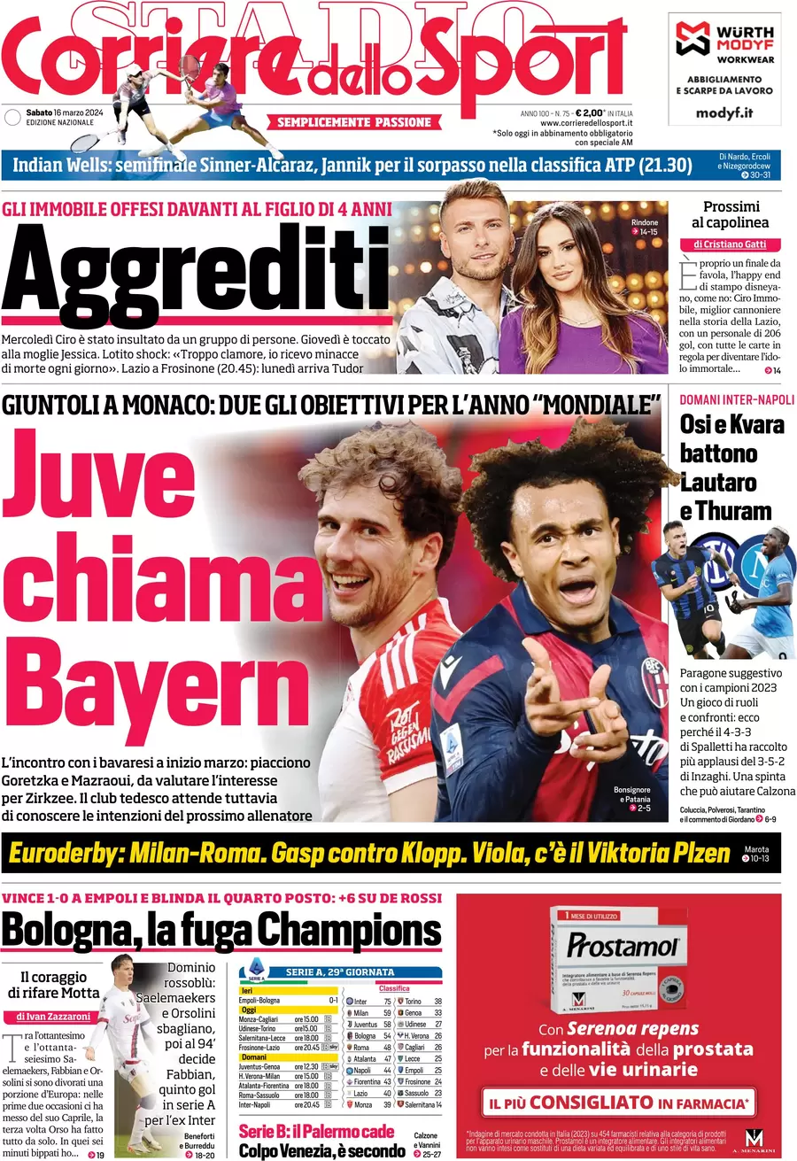 anteprima della prima pagina di corriere-dello-sport del 16/03/2024