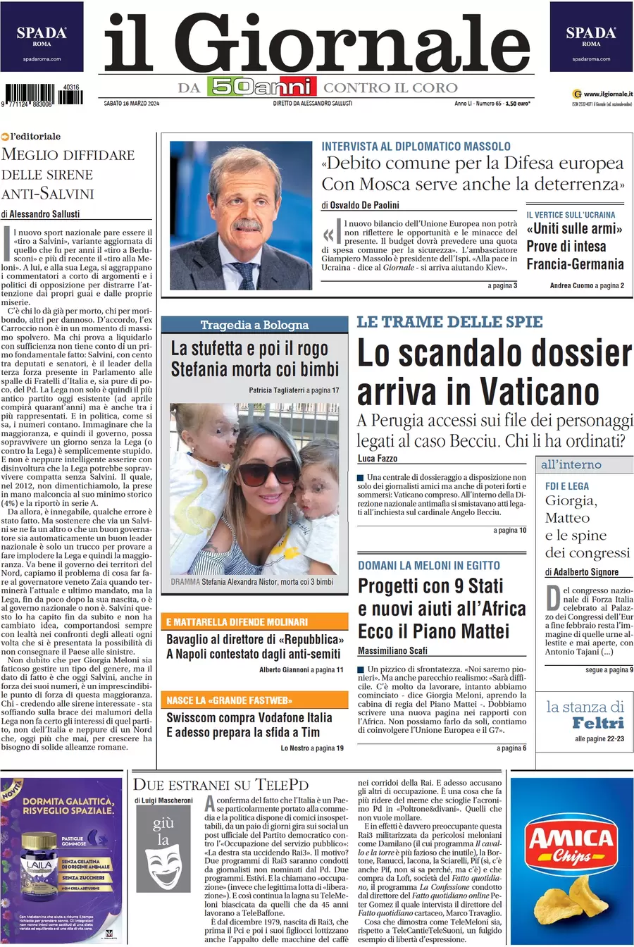 anteprima della prima pagina di il-giornale del 16/03/2024