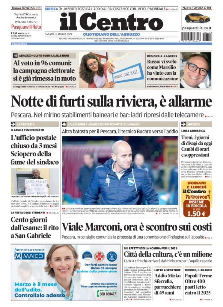 anteprima della prima pagina di il-centro-pescara del 16/03/2024