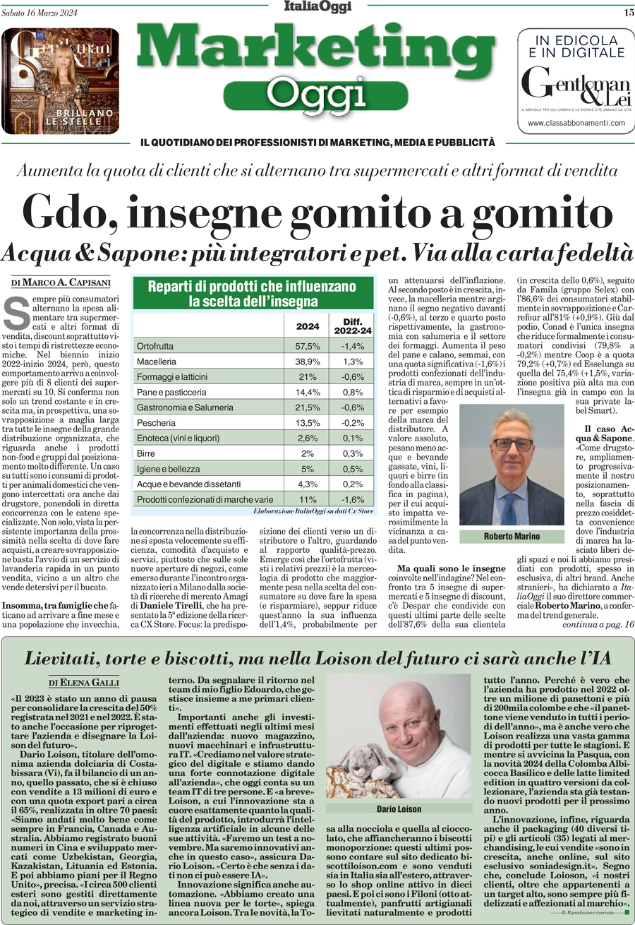 anteprima della prima pagina di marketing-oggi del 16/03/2024