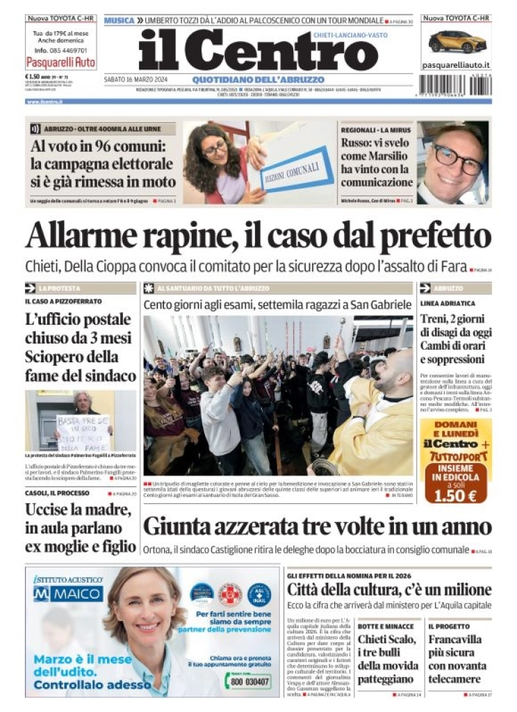 anteprima della prima pagina di il-centro-chieti del 16/03/2024