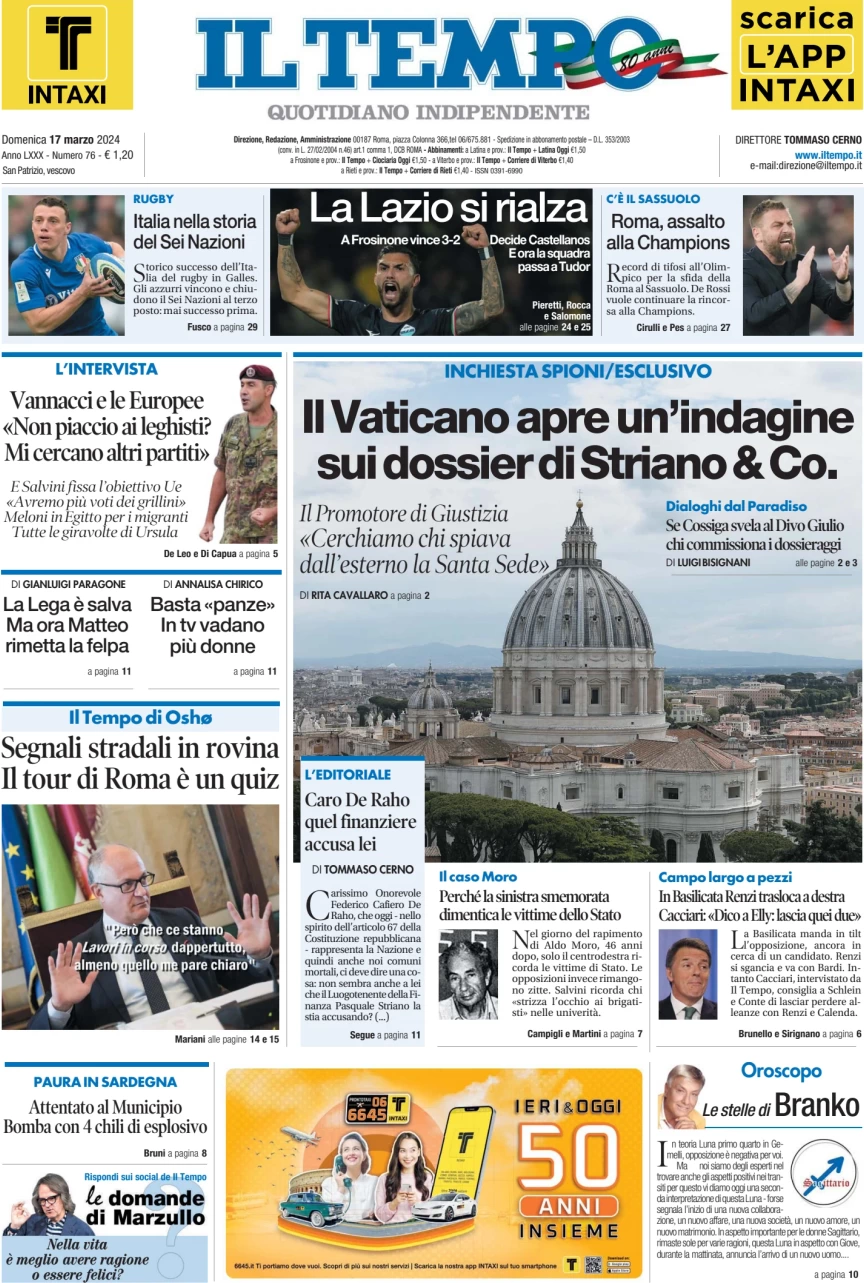 anteprima della prima pagina di il-tempo del 17/03/2024