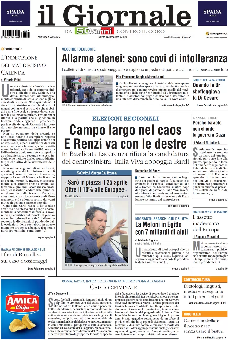 anteprima della prima pagina di il-giornale del 17/03/2024