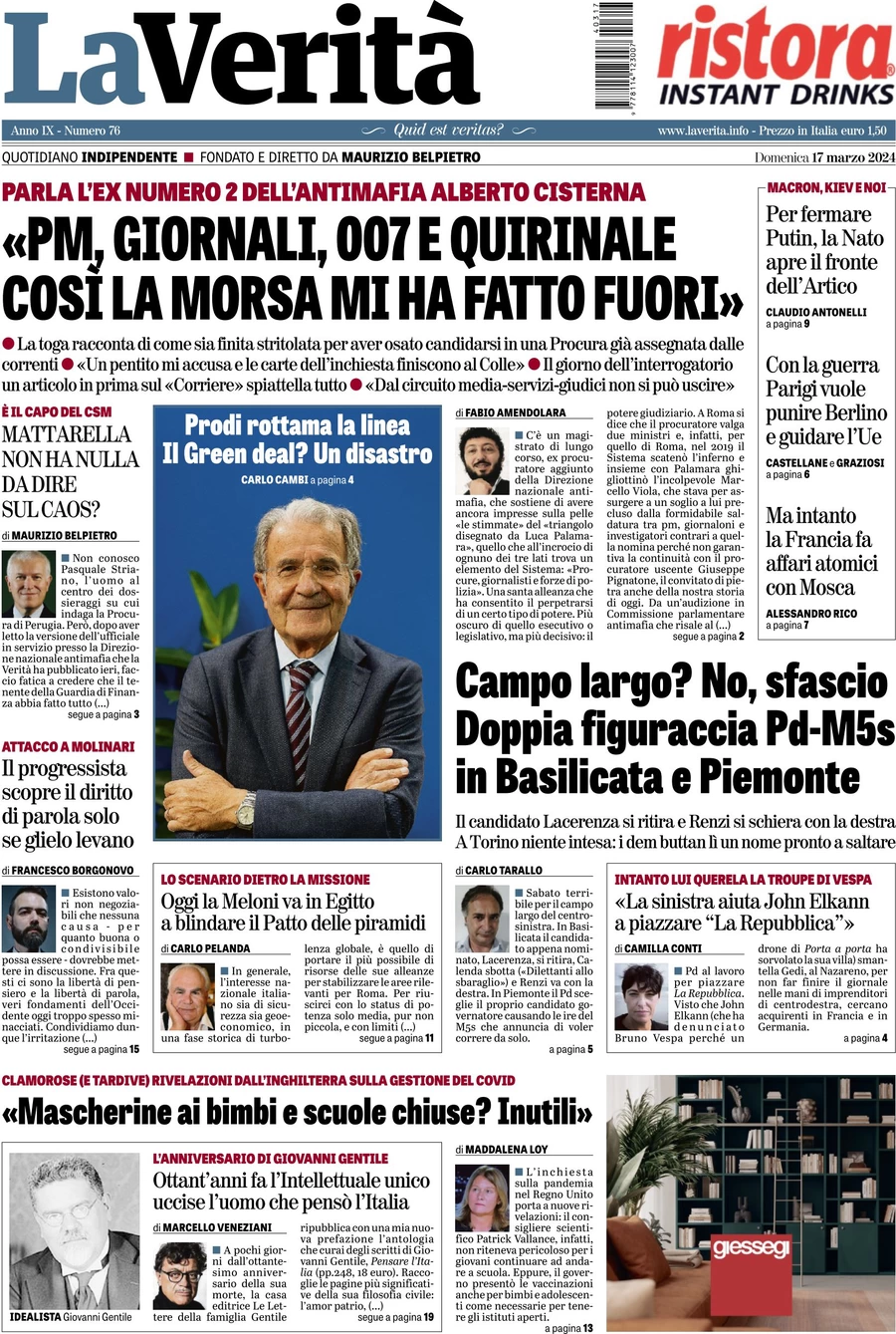 anteprima della prima pagina di la-verit del 17/03/2024