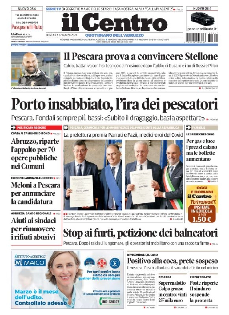 anteprima della prima pagina di il-centro-pescara del 17/03/2024