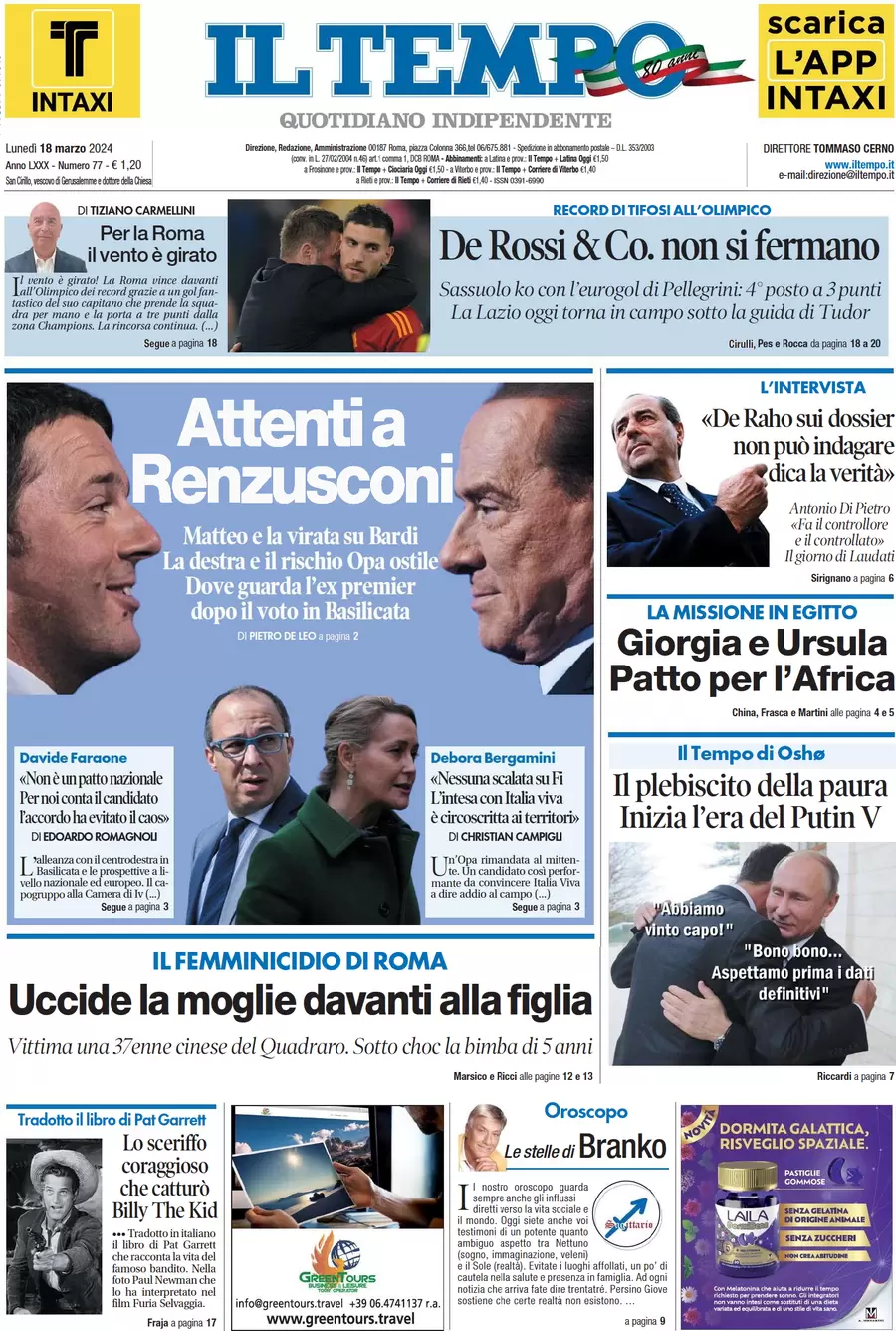 anteprima della prima pagina di il-tempo del 18/03/2024