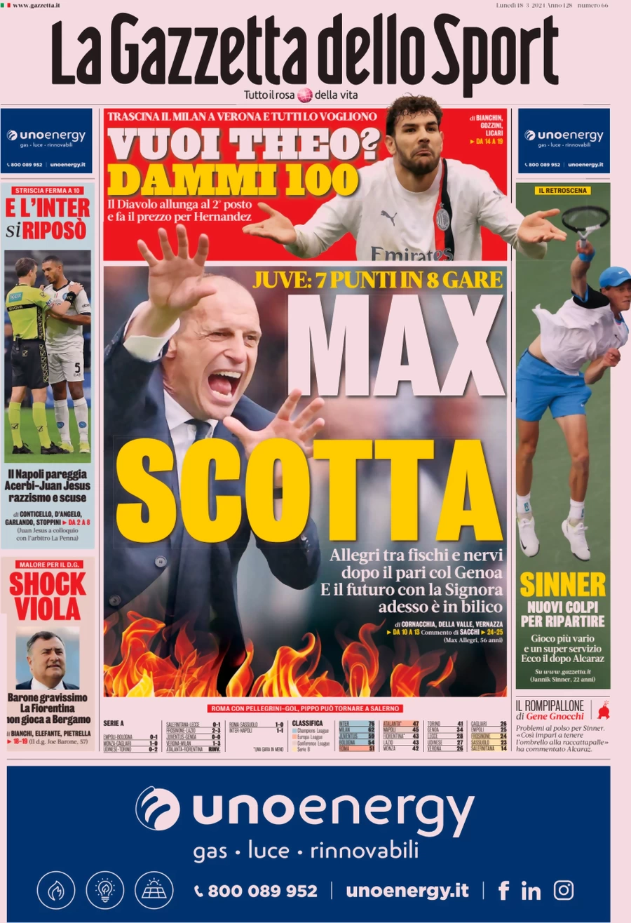 anteprima della prima pagina di la-gazzetta-dello-sport del 18/03/2024