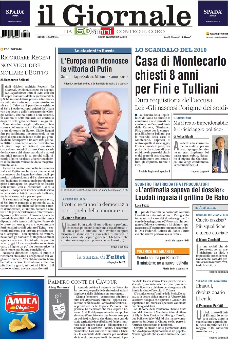 anteprima della prima pagina di il-giornale del 18/03/2024