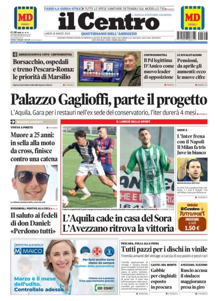 anteprima della prima pagina di il-centro-laquila del 18/03/2024