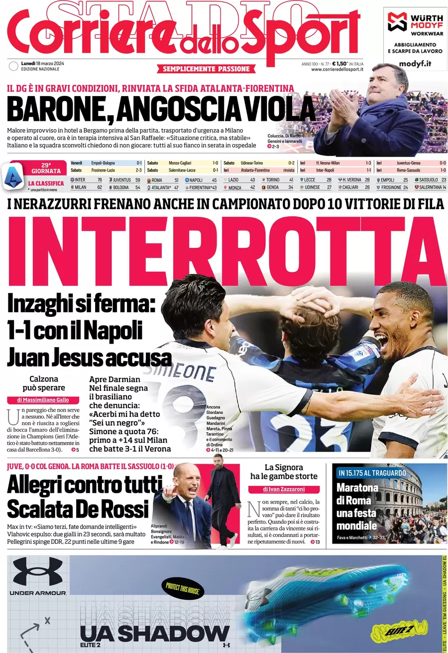 anteprima della prima pagina di corriere-dello-sport del 18/03/2024