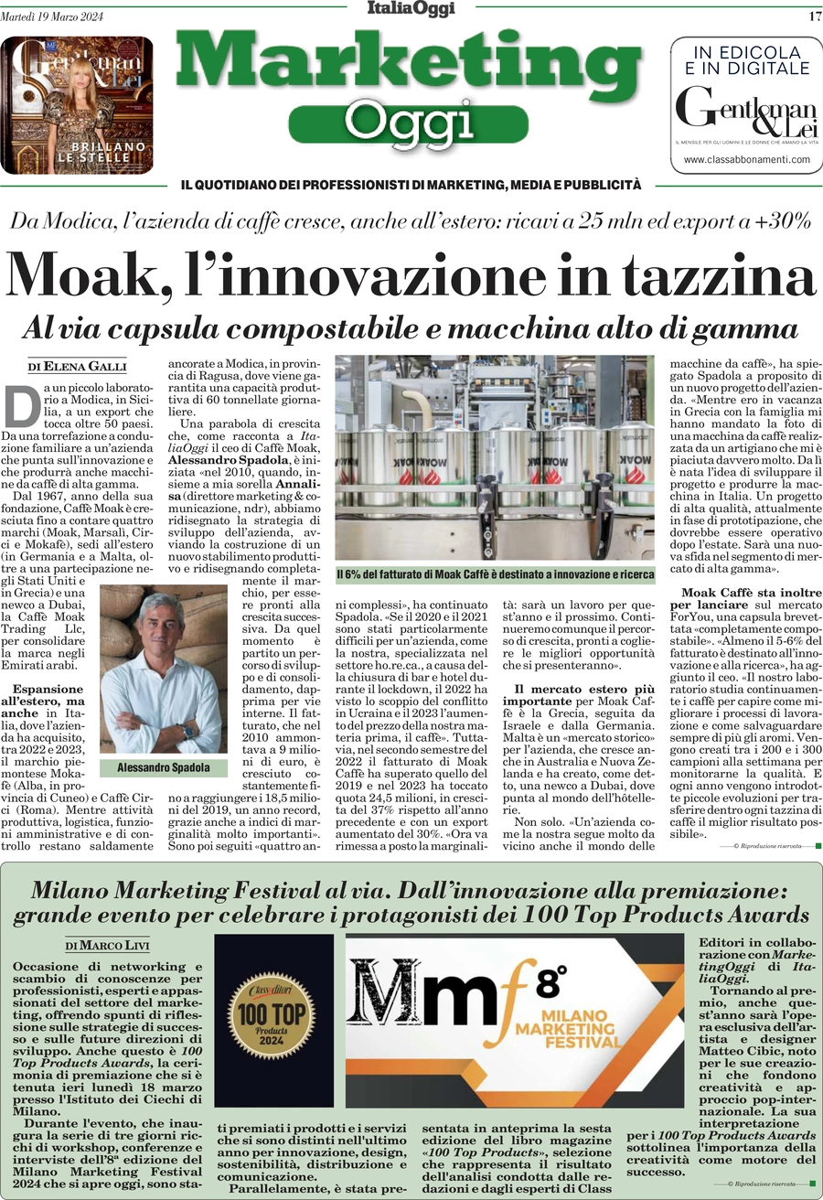 anteprima della prima pagina di marketing-oggi del 19/03/2024