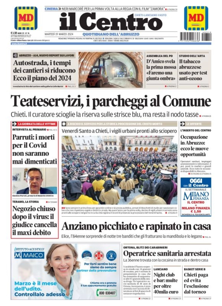 anteprima della prima pagina di il-centro-chieti del 19/03/2024