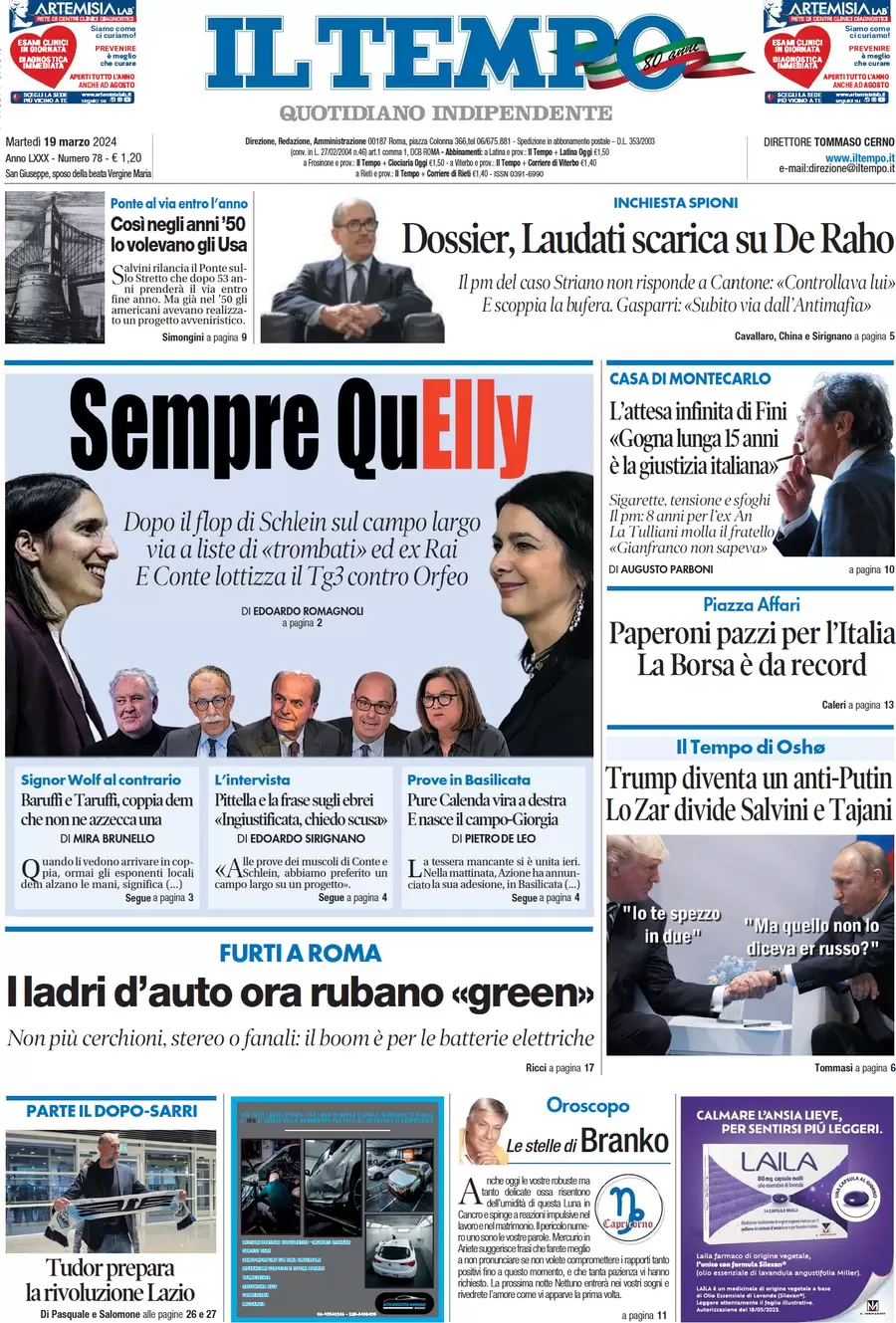 anteprima della prima pagina di il-tempo del 19/03/2024