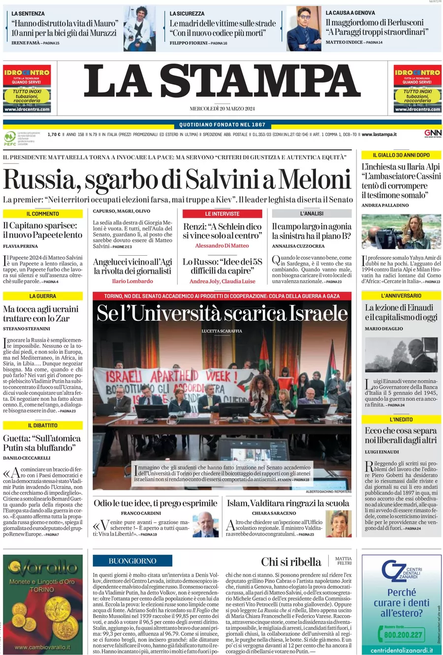 anteprima della prima pagina di la-stampa del 19/03/2024